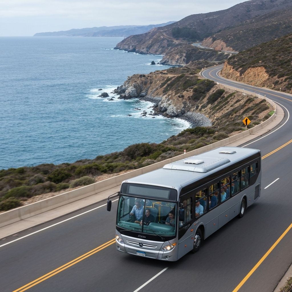 Bus EmiBus viajando por la costa de Chile